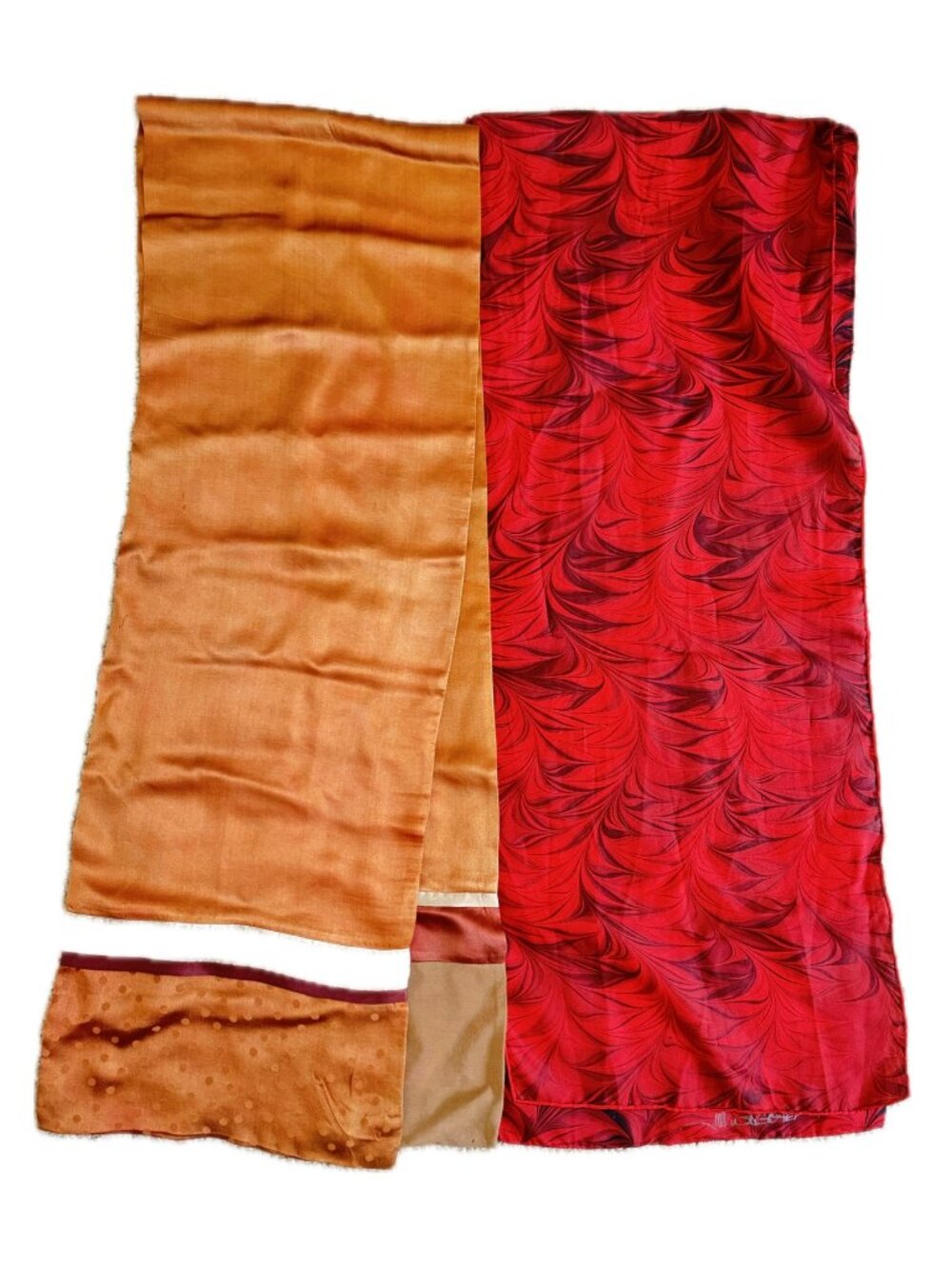 2 pack scarf - long rectangular apricot geometric & ruby red marble jewel tone
